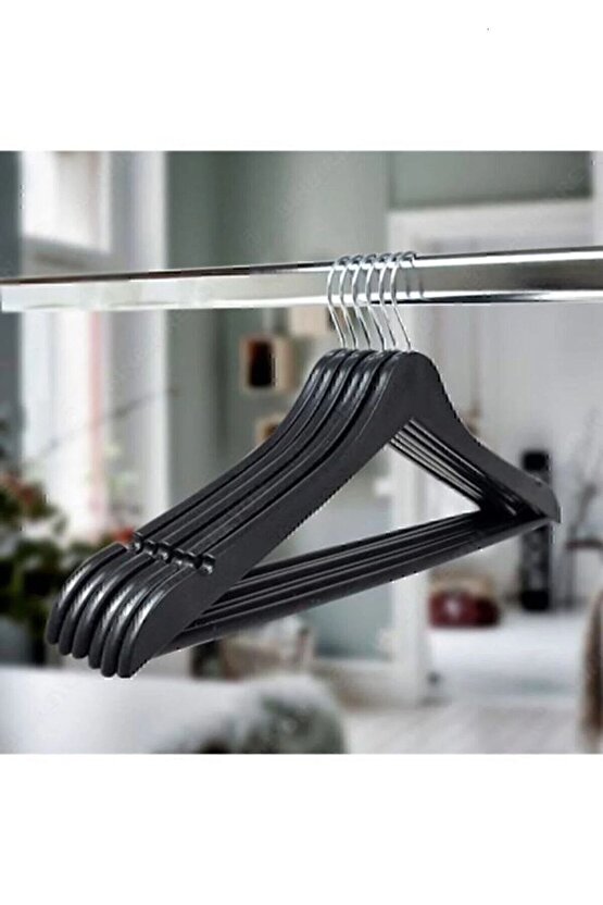 12 Adet Ahşap Görünümlü A Kalite Plastik Elbise Askısı