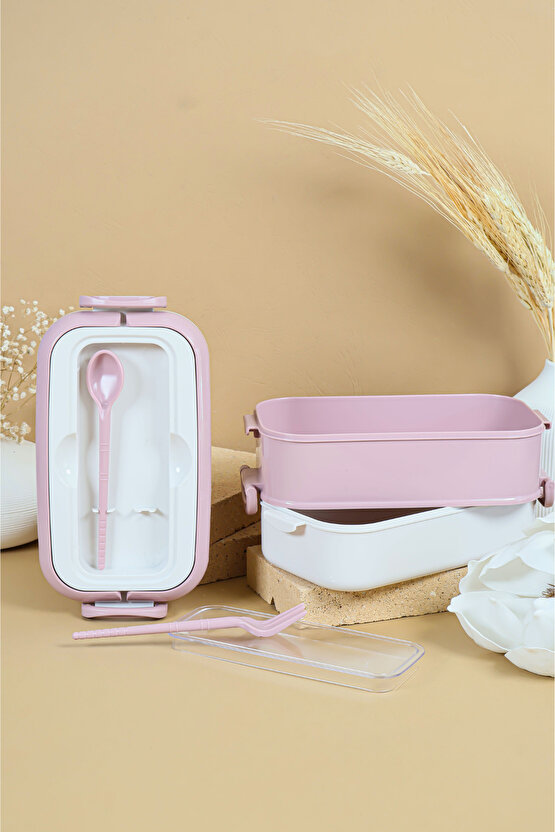 2 Katlı Sızdırmaz Taşıma Saplı Saklama Beslenme Kabı - Mikrodalgaya Uygun Öğle Yemeği Kabı