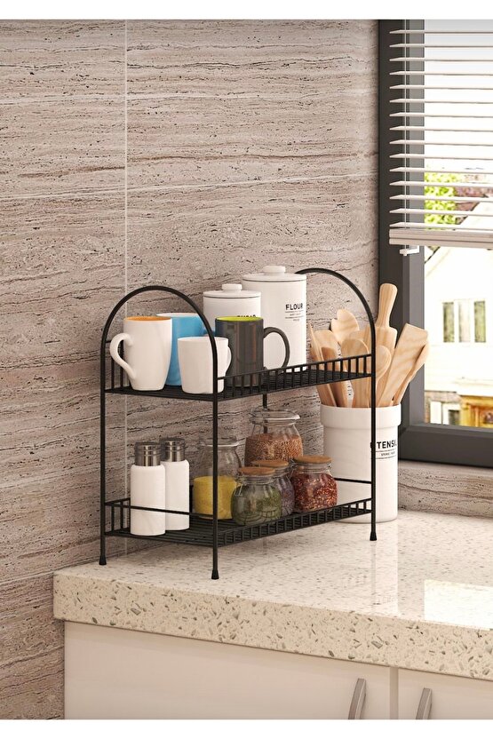 İKİLİ METAL MUTFAK BANYO ÇOK AMAÇLI TEZGAH ÜSTÜ RAFI