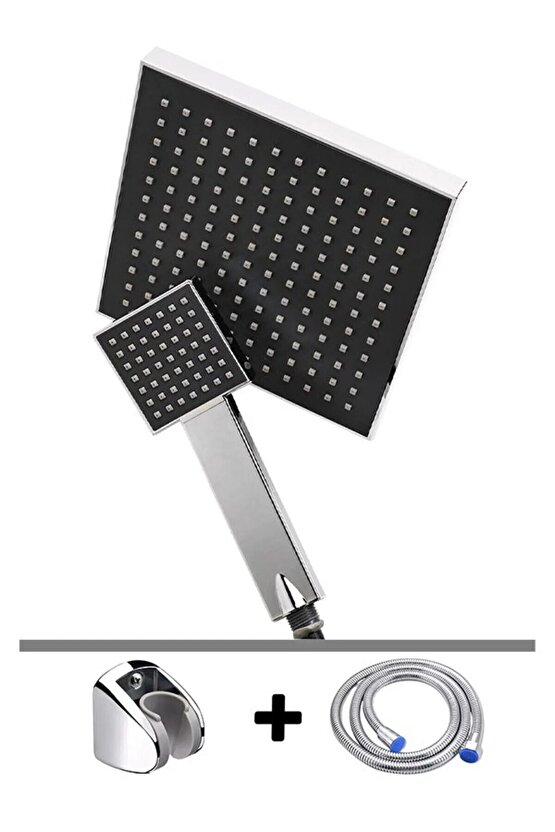 Modern Kare Duş Başlığı Seti | Ayarlanabilir Tepe Duş & El Duş + Hortum Tutacak