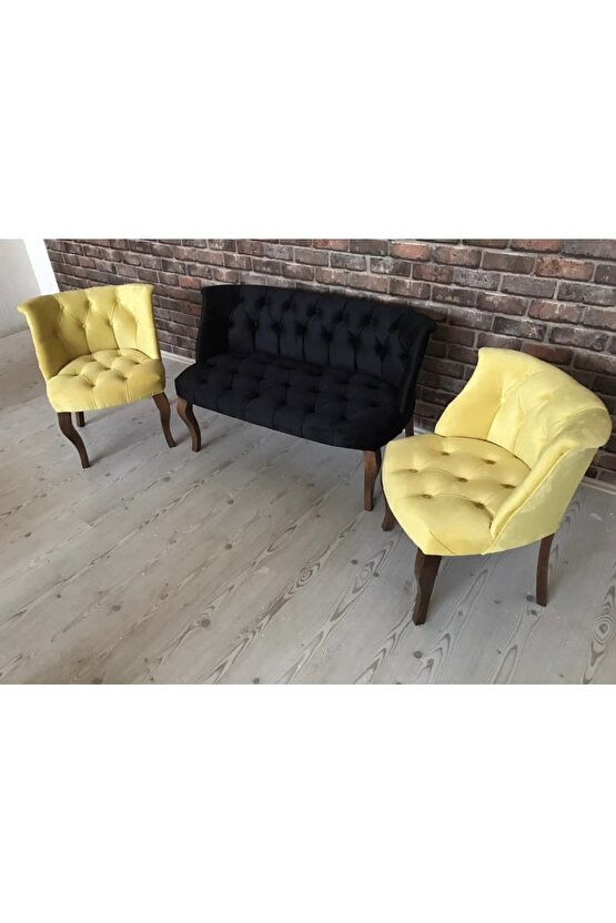 Nev Elizzan Sarı Siyah Çay Seti Koltuk Takımı