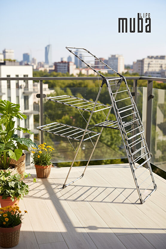 3 Katlı Borulu Çamaşır Kurutmalık Borulu 3 Katlı Ekstra Dayanıklı 3 Katlı Çamaşır Askısı