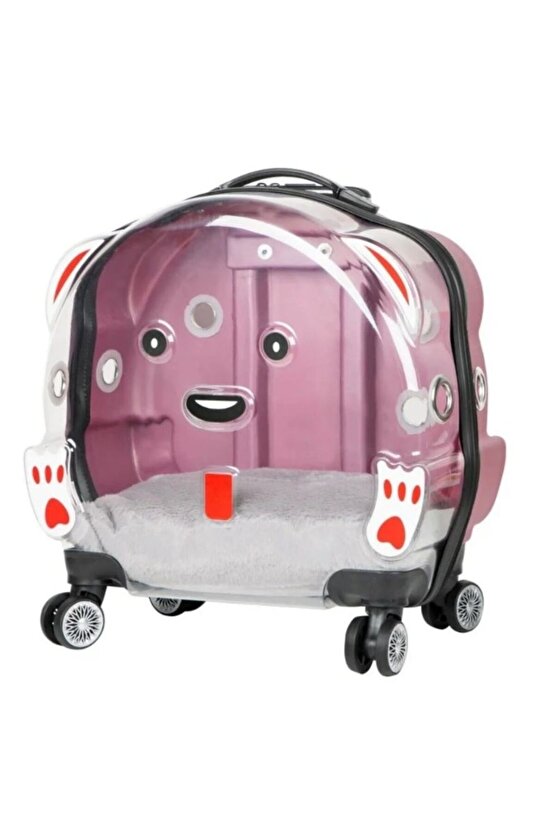 VG Şeffaf Tekerlekli ve Çekçekli Kedi Köpek Taşıma Valizi Büyük Model