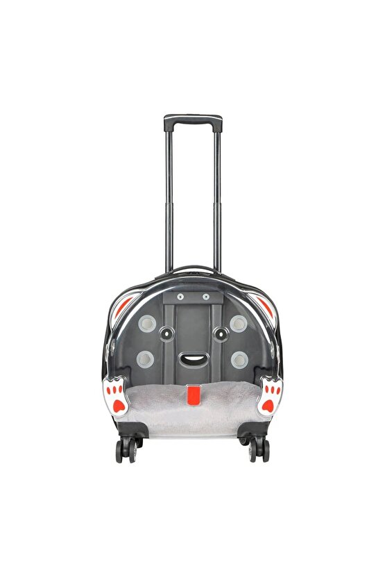 Şeffaf Tekerlekli Kedi Köpek Taşıma Valizi Çekçekli Büyük Model Açık Gri