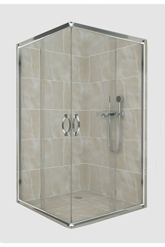 90*90 H:180 Parlak Profil Şeffaf Camlı Duşakabin