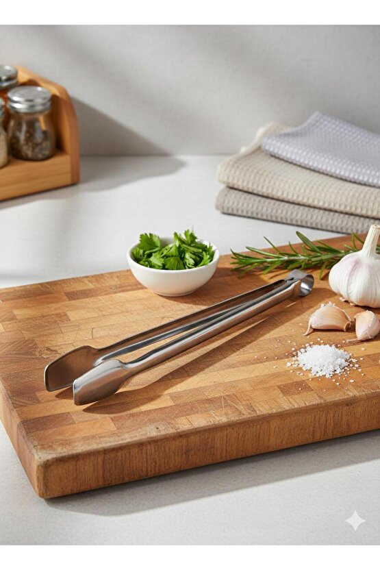 5 Parça Kepçe Kevgir Spatula Maşa ve Servis Kaşığı Seti Paslanmaz Çelik