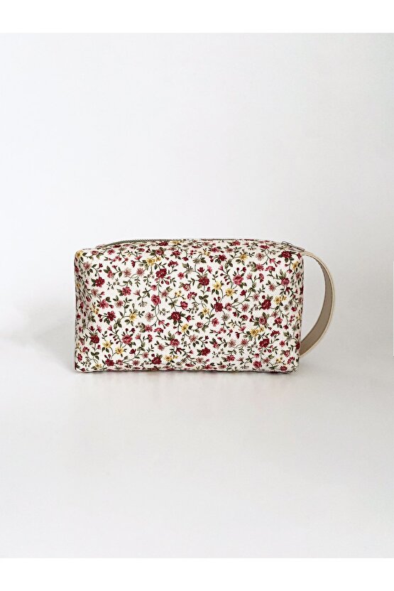 Kadın Çiçek Desenli Püsküllü Yandan Kulplu Makyaj Ve El Çantası