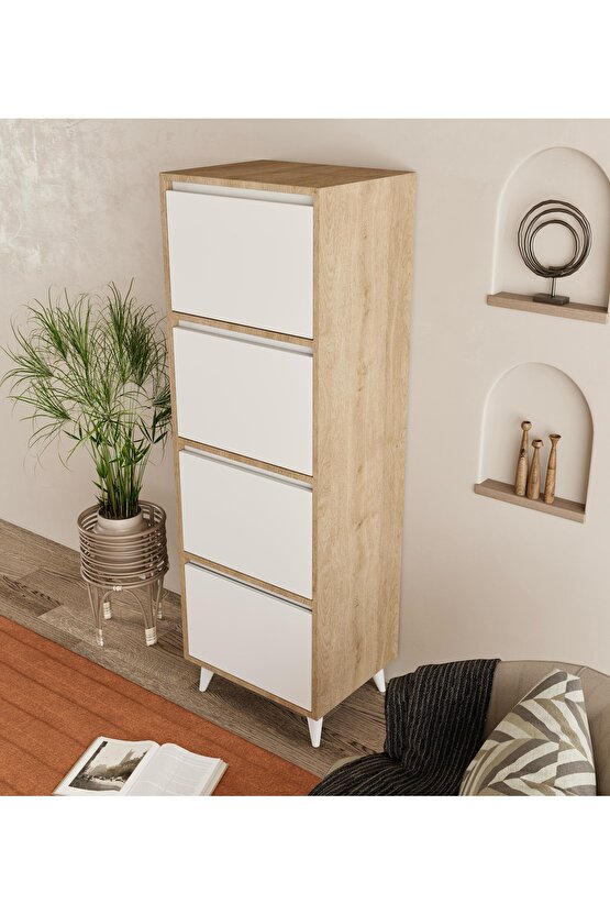 Mely Çok Amaçlı Dolap-Ekmeklik Safir Meşe-Beyaz