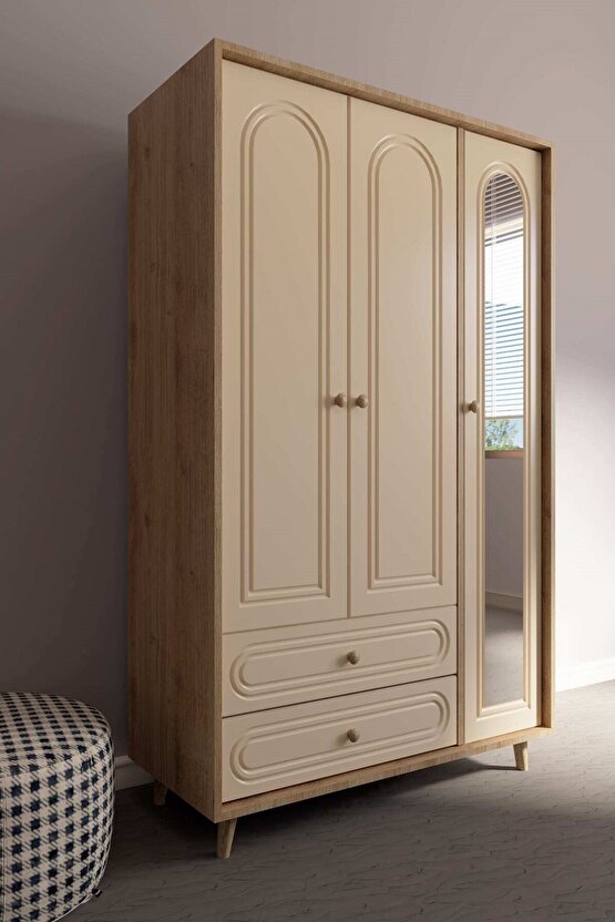 İda 3 Kapılı Bohem Gardırop Safir Meşe-Vizon Bej