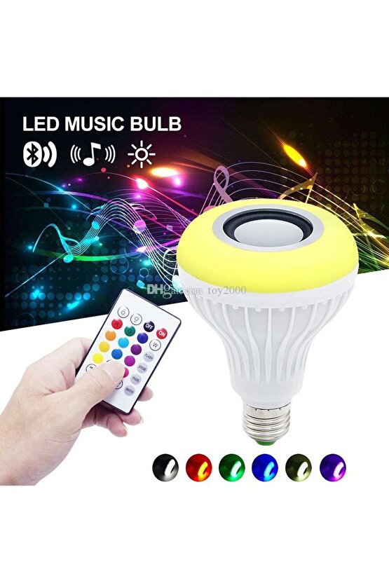 Bluetooth Hoparlörlü, RGB LED Işıklı Lamba, Uzaktan Kumandalı Müzik Çalar Ampul, Renkli Aydınlatma