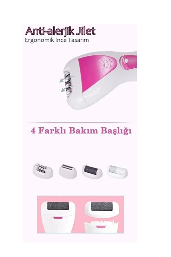 Dx-3006 Vıp 4 In 1 Su Geçirmez Şarjlı Epilasyon Aleti Tüy Alma Epilatör Topuk Makinesi