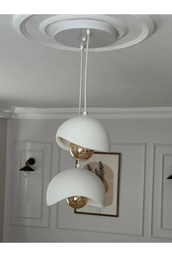 Beton Görünümlü İskandinav & Bohem Tarz 2’li Sarkıt Avize-Profesyonel Tasarım,Gün Işığı Ampul İçerir