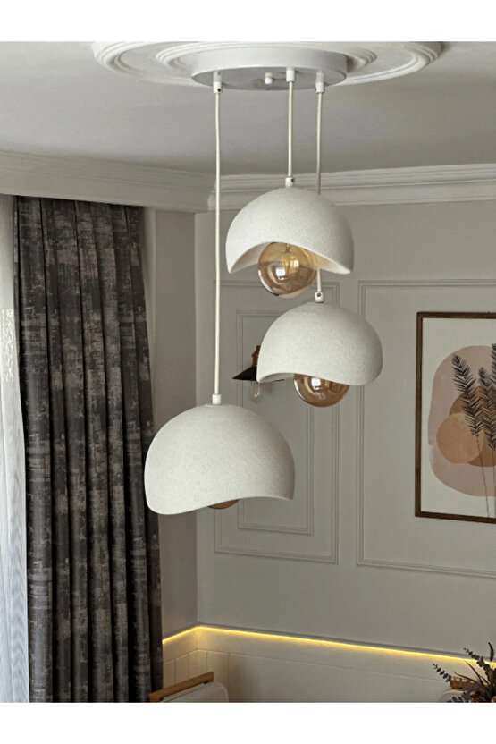 Beton İskandinav &Bohem Tarz 3’lü Sarkıt Avize -Profesyonel Tasarım,Gün Işığı Ampul İçerir