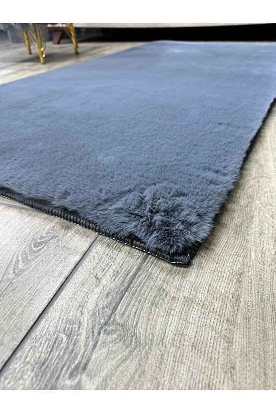 Premium Yumuşacık Tavşan Tüyü Serisi Tüy Dökmez Kaymaz Dokuma Taban Peluş Halı Antrasit