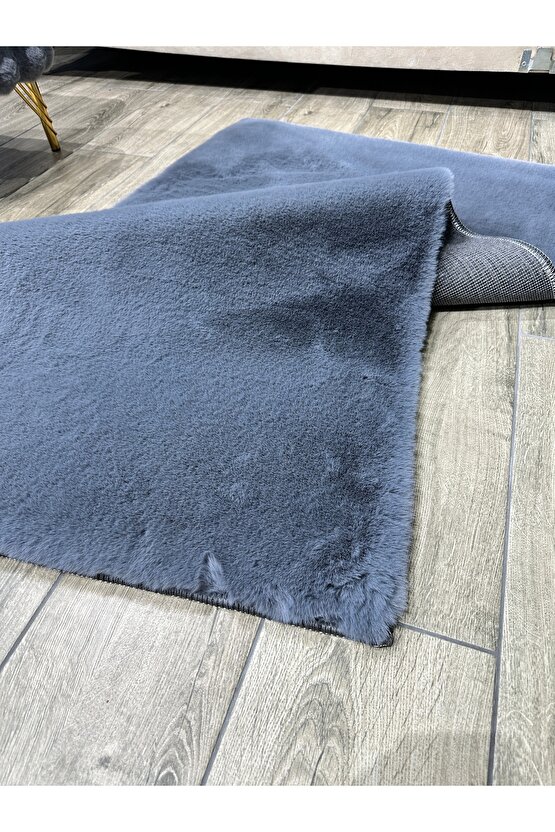 Premium Yumuşacık Tavşan Tüyü Serisi Tüy Dökmez Kaymaz Dokuma Taban Peluş Halı Antrasit