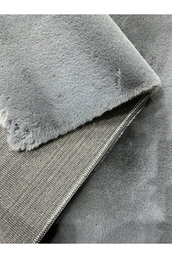 Premium Yumuşacık Tavşan Tüyü Serisi Tüy Dökmez Kaymaz Dokuma Taban Peluş Halı Antrasit