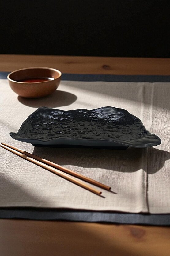 Wood 25 cm Porselen Dikdörtgen Gondol Kayık Tabak Sushi Tabağı