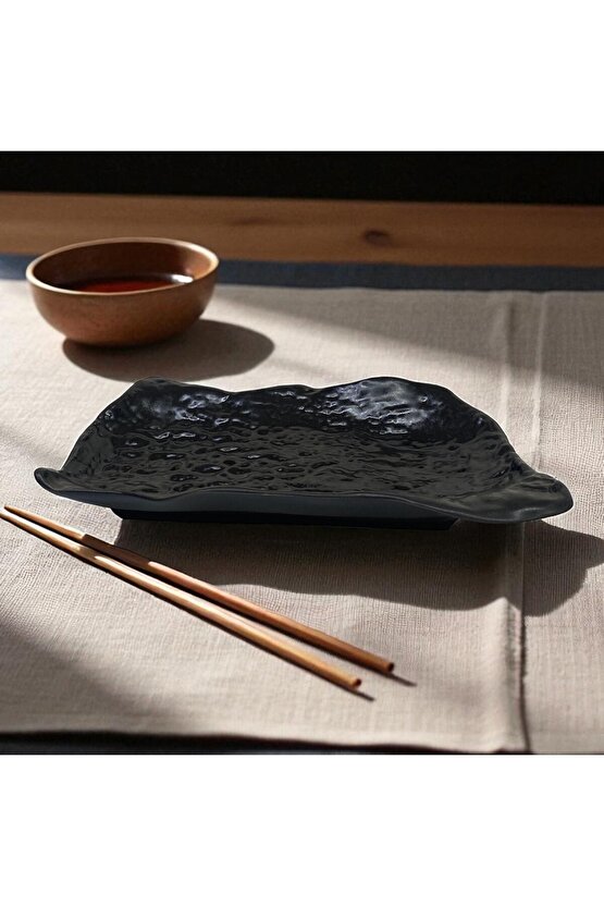 Wood 25 cm Porselen Dikdörtgen Gondol Kayık Tabak Sushi Tabağı