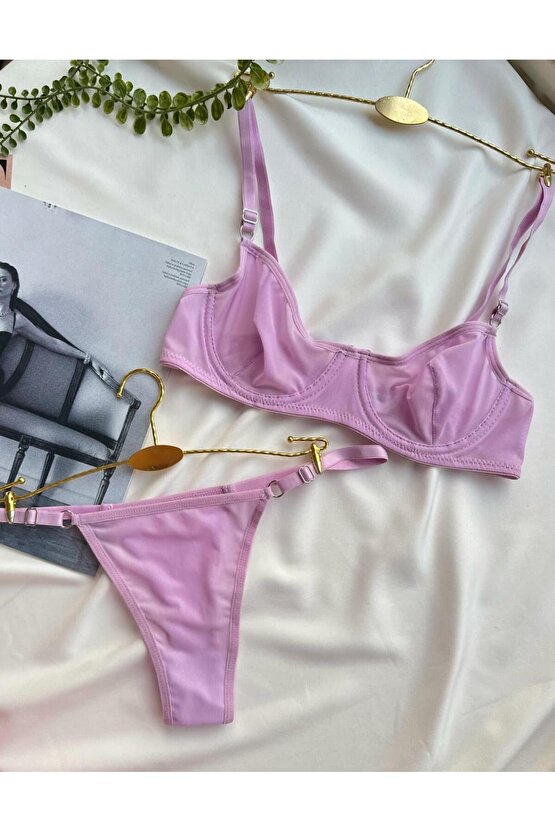 Lila Tül Bralet Sütyen Takımı