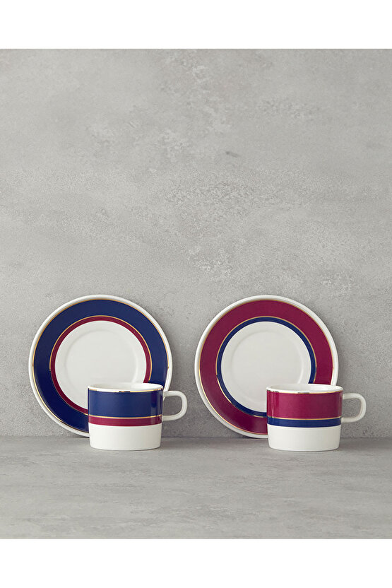 Carny Bone Porselen Fincan Takım 4 Parça 2 Kişilik Fuşya-Lacivert