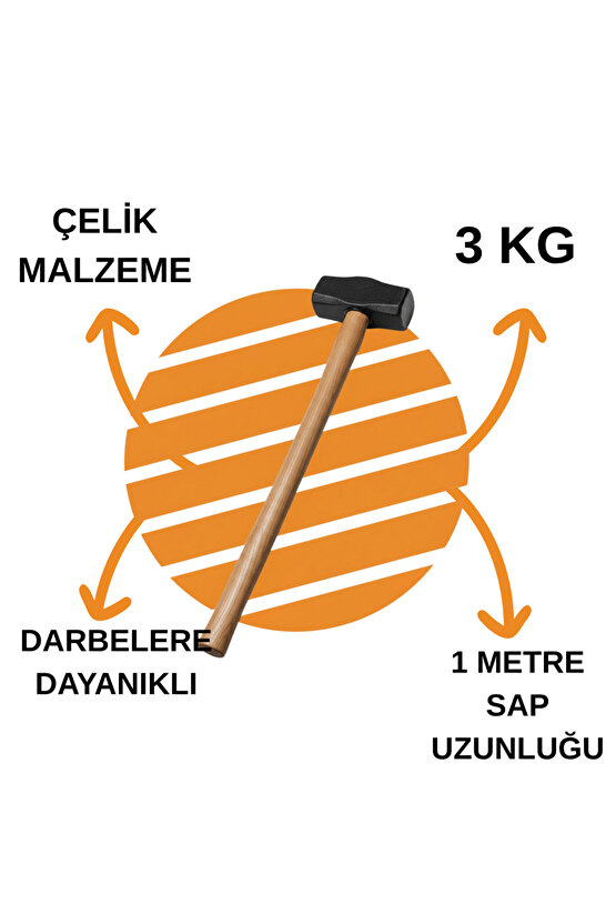 3kg Balyoz Başlığı Çelik Uçlu Yassı Çift Taraflı Kullanım Profesyonel Yıkım İnşaat Şantiye Sanayi