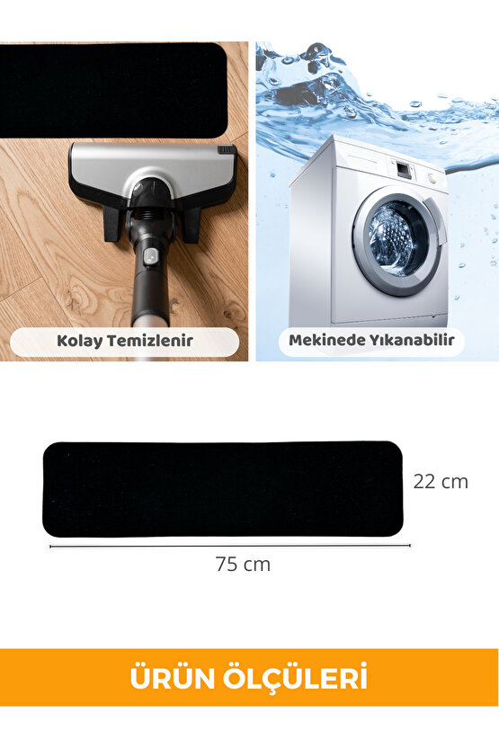 Merdiven Halısı Basamak Halısı Keçe Kaymaz Taban Yapışkanlı Halıfleks Siyah 1li 20x75 Cm