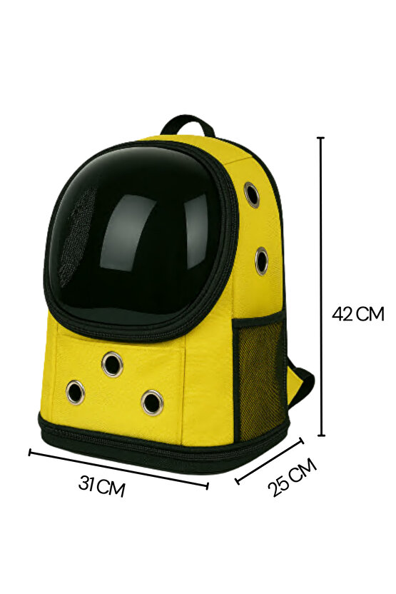 Yıkanabilir Şeffaf Kedi ve Köpek Taşıma Çantası 7 Hava Kanalı Fileli Ceplerle Pratik Kullanım Sarı
