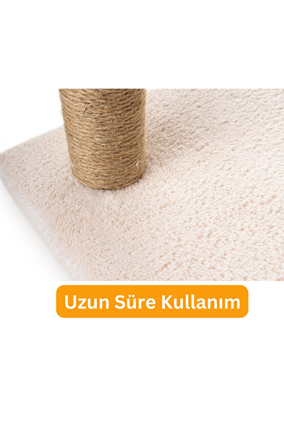 Çubuk Kedi Tırmalama Tahtası Peluş Kumaş Silinebilir Demonte 40 cm Krem Renk