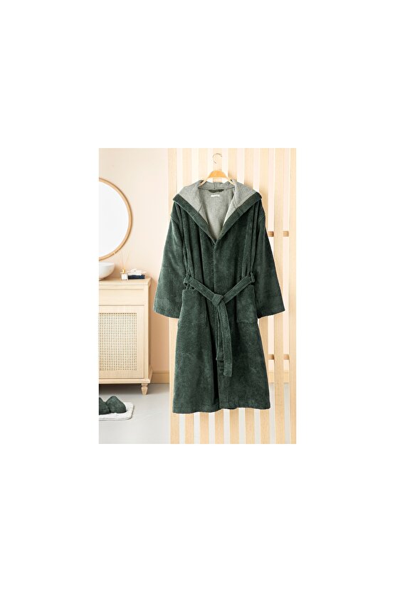 Softy Triga Pamuklu Kapüşonlu Bornoz S-m Koyu Yeşil