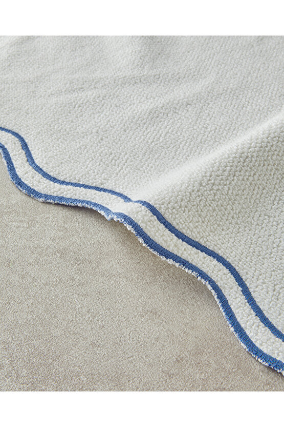 Retro Waves Pamuklu Nakışlı Yüz Havlusu Ekru - Mavi