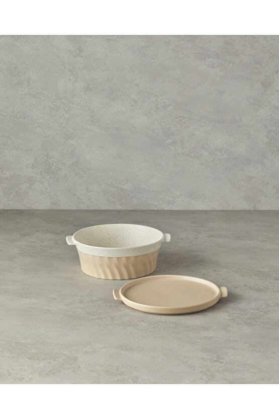 Pure Stoneware Yuvarlak Fırın Tenceresi 24,2x21,8x8 cm Krem