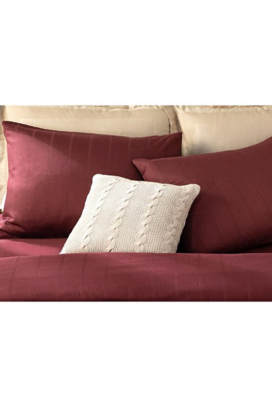 Listra Çizgili Pamuk Saten 2 li Yastık Kılıfı Fildişi