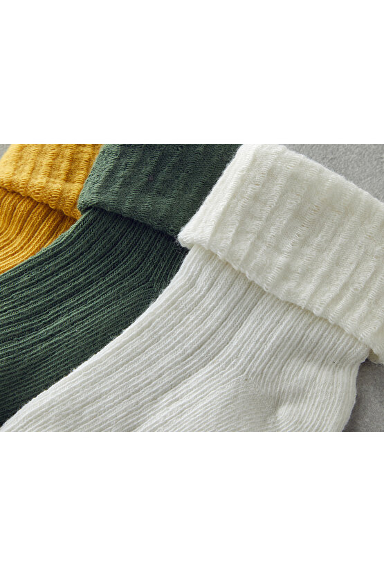 Colorful 3lü Bebe Çorap 6-12 Ay Beyaz-Yeşil-Hardal