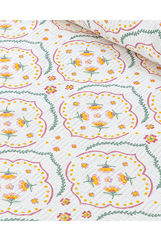 Pure Bouquets Baskılı Çift Kişilik Pike Pembe