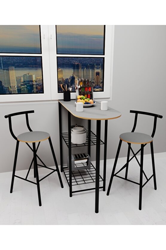 2 Kişilik Mutfak Masası Mutfak Bar Masa Sandalye Takımı Katlanır Bar Sandalye Atlantik Füme 1337