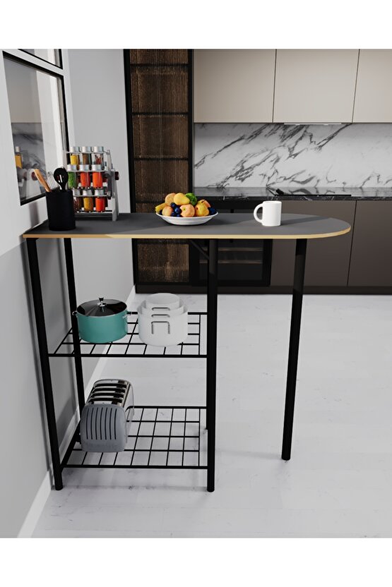 2 Kişilik Mutfak Masası Mutfak Bar Masa Sandalye Takımı Katlanır Bar Sandalye Atlantik Füme 1337