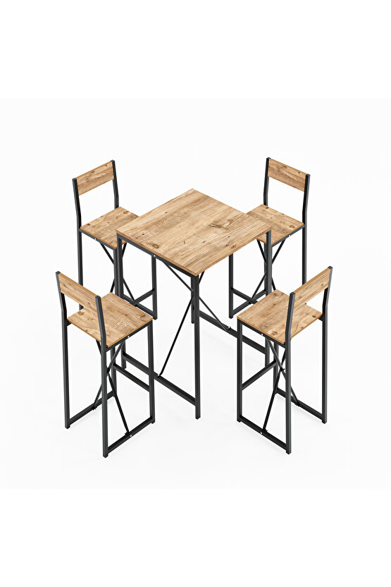 4 Kişilik Bar Masa Sandalye Seti Mutfak Yemek Masası Takımı Çam 1575
