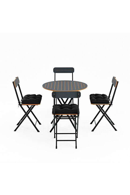 4 Kişilik Minderli Yuvarlak Bistro Takım Bahçe Mutfak Masa Sandalye