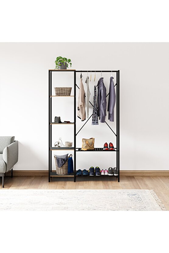 Çok Amaçlı Metal Ayaklı Raflı Dolap Ayakkabılık Portatif Portmanto Gardırop