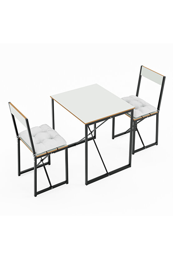 Mutfak Masası Minderli 2 Kişilik Balkon Masa Takımı Beyaz 1493
