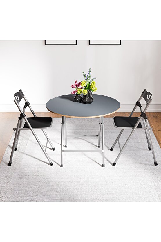 Katlanır Masa ve 2 Adet Sandalye Seti Füme 1458