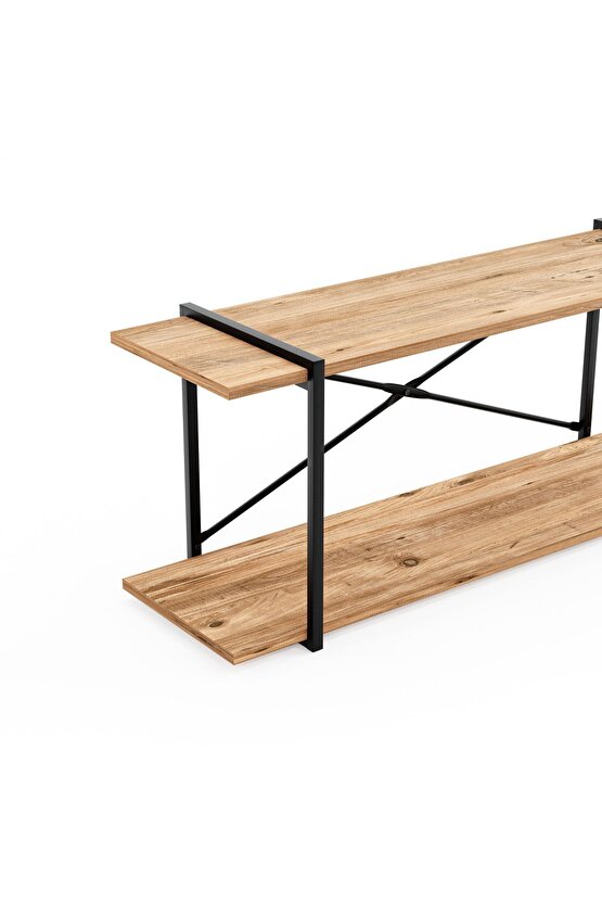 Televizyon Ünitesi Tv Standı Raflı Metal Sehpa Çam 1379