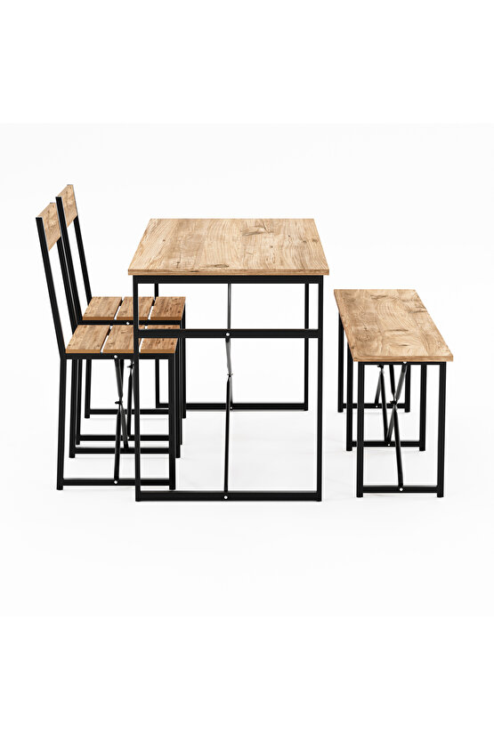 Mutfak Masası Bench Bank 120x60 Masa Set 2 Adet Sandalye Yemek Masası Çam 1225