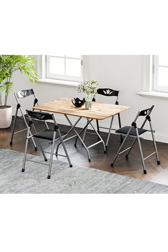 60x90 Atlantik Çam Katlanır Masa Ve 4 Adet Sandalye Seti 1126
