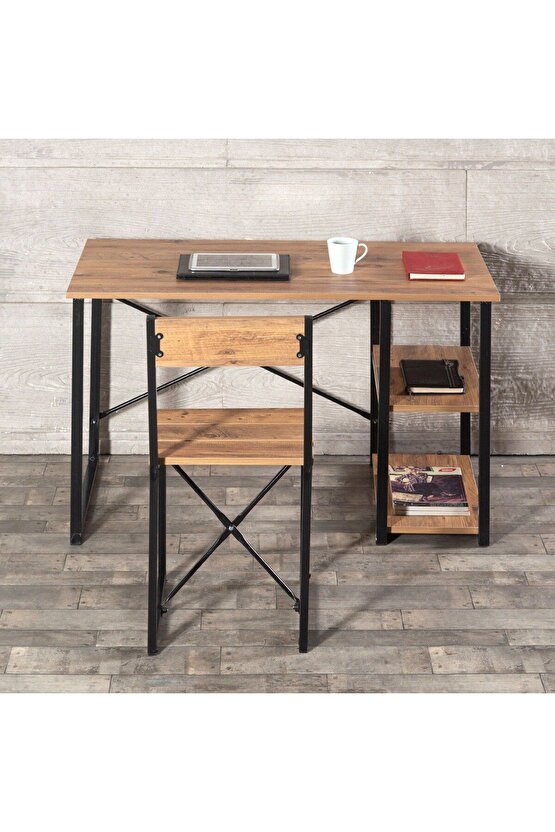 Çalışma Masası Raflı Bilgisayar Masası Ofis Sandalyesi Seti 1015