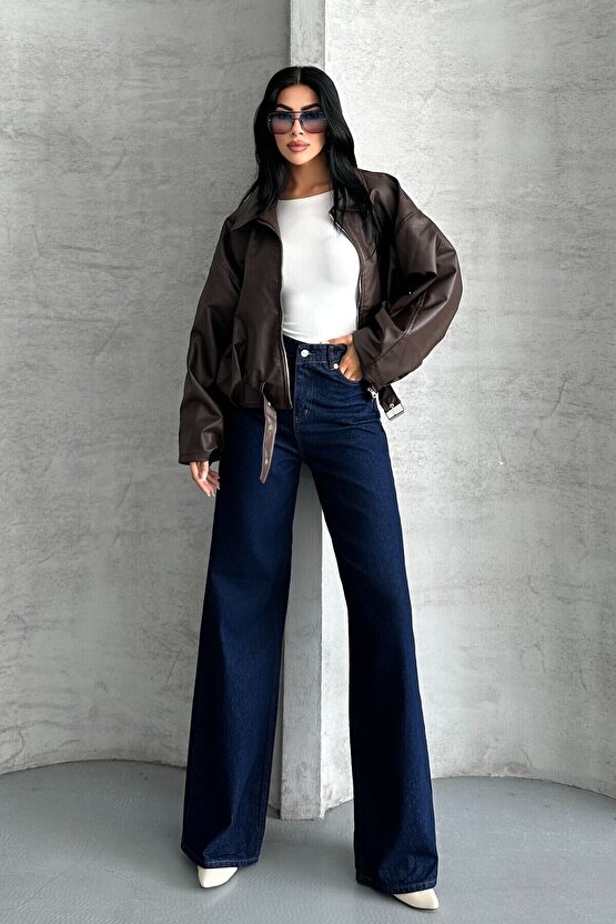 Kadın Oversize Bomber Suni Deri Ceket | Yeni Sezon Kemerli Biker Ceket