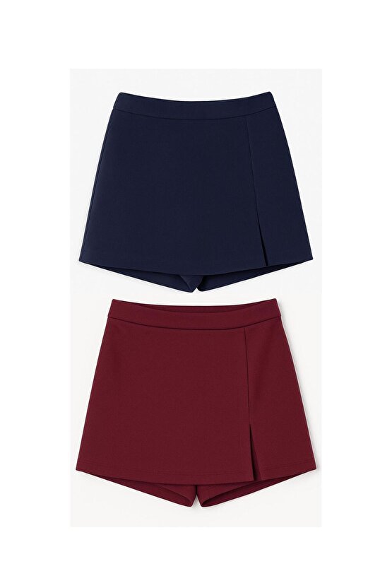 2li Yırtmaçlı Mini Şort Etek