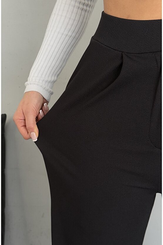 Likralı Cırtlı Kadın Palazzo Pantolon – Cesur Tarz, Yüksek Bel, Rahat Kesim