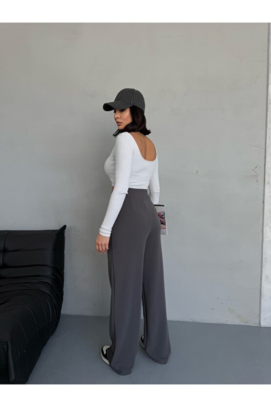 Cırtlı Ayarlanabilir Bel Likralı Palazzo Pantolon