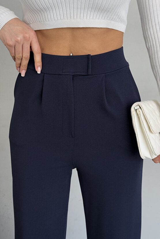 Cırtlı Ayarlanabilir Bel Likralı Palazzo Pantolon